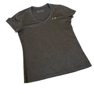 Under Armour Womens HeatGear Loose Fit V-Neck T-Shirt Size S Gray Lightweight Ac